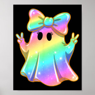 かわいい虹の幽霊ピースおもしろハロウィン子供 ポスター