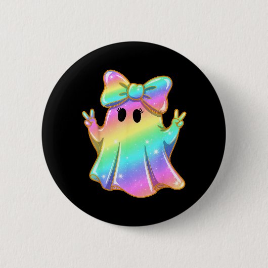 かわいい虹の幽霊ピースおもしろハロウィン子供 缶バッジ (正面)