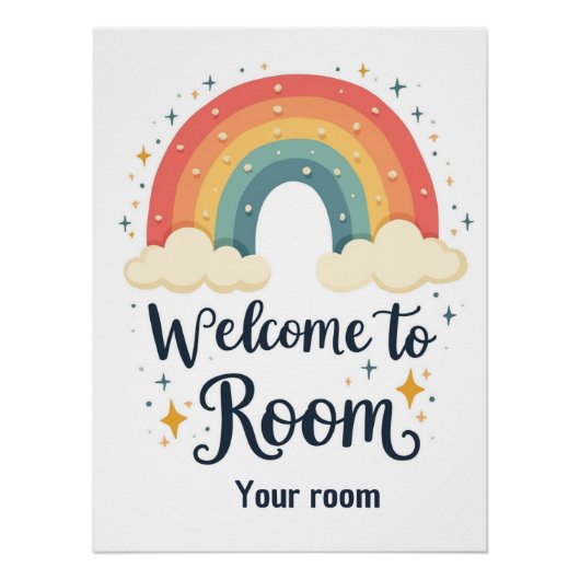 かわいい虹の扉の看板を教室に ポスター (正面)
