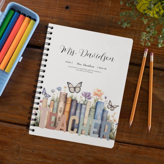 かわいい虹の本棚＆本の先生のイニシャル ノートブック