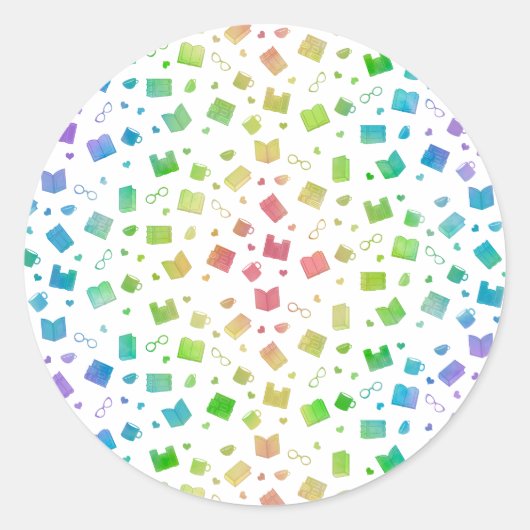 かわいい虹の本読と模様 ラウンドシール (正面)