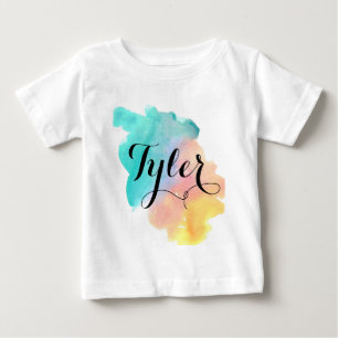 かわいい虹の水彩画のベビーの名前のワイシャツ ベビーTシャツ
