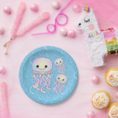 かわいい虹の水色クラゲ ペーパープレート (パーティー)