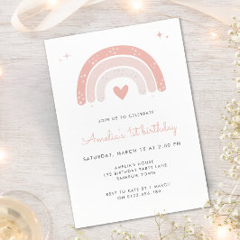 かわいい虹の水色1歳の誕生日 招待状