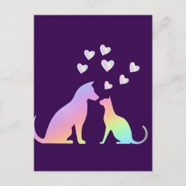 かわいい虹の猫と犬のシルエット ラブ パープル ト ポストカード