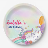 かわいい虹の猫ユニコーン誕生日パーティー ペーパープレート (正面)