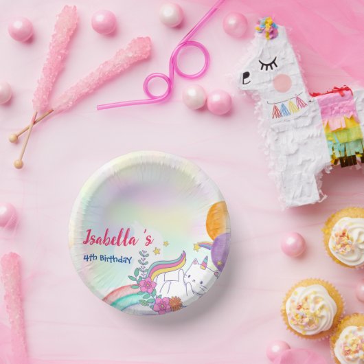かわいい虹の猫ユニコーン誕生日パーティー ペーパーボウル (パーティー)