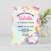 かわいい虹の猫ユニコーン誕生日パーティー 招待状 (スタンド正面)