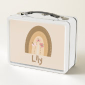 かわいい虹の蝶ピンクブラウンボヘミア メタルランチボックス (裏面)