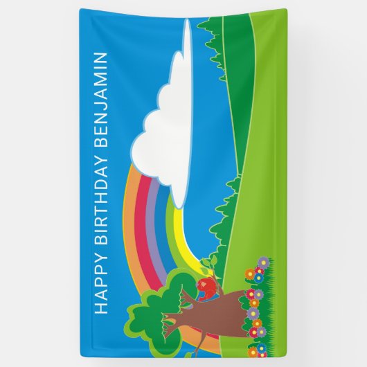 かわいい虹の誕生日パーティー 横断幕 (縦)