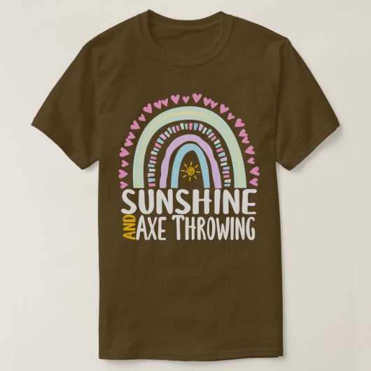 かわいい虹の贈り物を投げるサンシャインと斧 Tシャツ (デザイン正面)