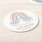 かわいい虹の赤ちゃんシャワー ラウンドペーパーコースター (アングル)