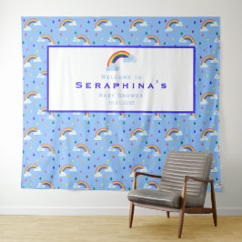 かわいい虹の雨滴パターン赤ちゃんシャワー背景 タペストリー