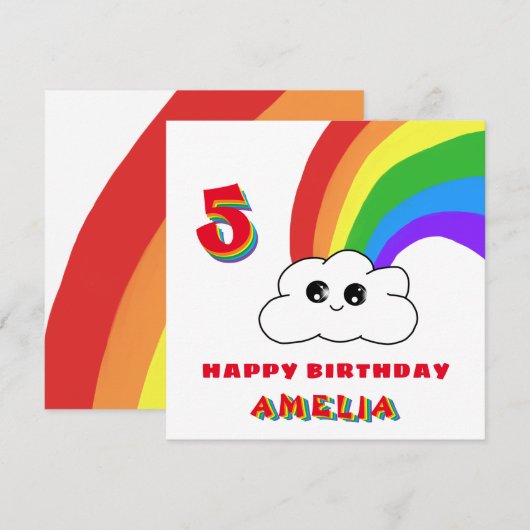 かわいい虹の雲の子供の誕生日おめでとう カード (正面/裏面)