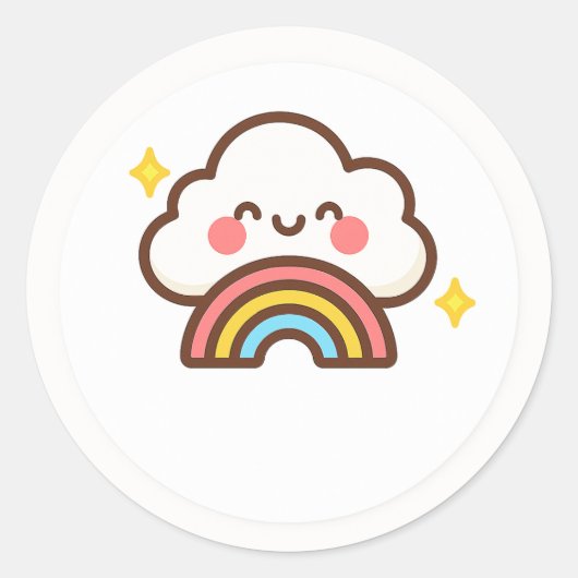 かわいい虹の雲ステッカー ラウンドシール (正面)