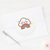 かわいい虹の雲ステッカー ラウンドシール (封筒)