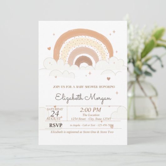 かわいい虹の雲ハート赤ちゃんシャワー 招待状 (スタンド正面)