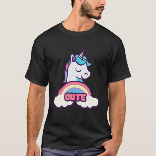 かわいい虹の雲ユニコーン Tシャツ (正面)