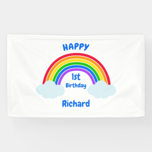 かわいい虹の雲 1歳の誕生日 横断幕 (横)