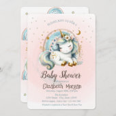 かわいい虹スターユニコーン赤ちゃんシャワー 招待状 (正面/裏面)