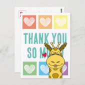 かわいい虹ハートのキリン 感謝 ポストカード (正面/裏面)