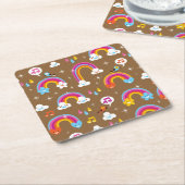 かわいい虹パターン スクエアペーパーコースター (アングル)