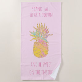 かわいい虹及び金ゴールドのパイナップルはパイナップルです ビーチタオル