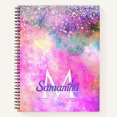かわいい虹彩銀色の偽のグリッターのモノグラム ノートブック (正面)