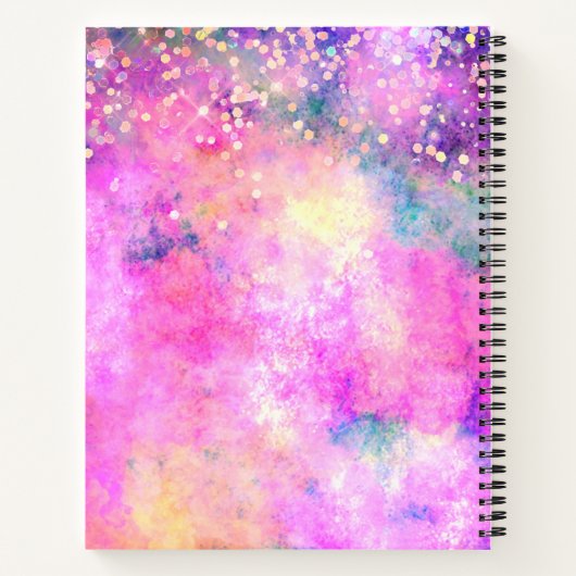 かわいい虹彩銀色の偽のグリッターのモノグラム ノートブック (裏面)