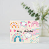 かわいい虹漫画のはがき誕生日 ポストカード (スタンド正面)