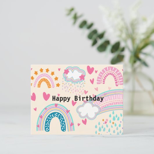 かわいい虹漫画のはがき誕生日 ポストカード (スタンド正面)