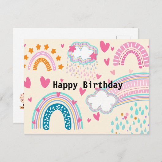 かわいい虹漫画のはがき誕生日 ポストカード (正面/裏面)