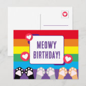 かわいい虹色ねこ肉球アップハッピー誕生日 ポストカード (正面/裏面)