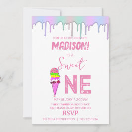 かわいい虹色のアイスクリーム　招待状 招待状