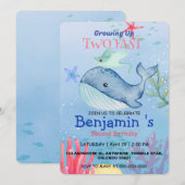 かわいい虹色のトビエイ クジラ 魚 2歳の誕生日パーティー 招待状 (正面/裏面)