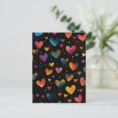 かわいい虹色のハート 銀河 ブラック背景 ポストカード (スタンド正面)