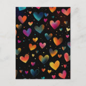 かわいい虹色のハート 銀河 ブラック背景 ポストカード (正面)