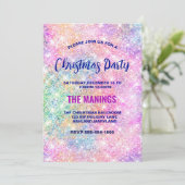 かわいい虹色のピンクのフェイクグリッタークリスマス 招待状 (スタンド正面)