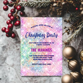 かわいい虹色のピンクのフェイクグリッタークリスマス 招待状
