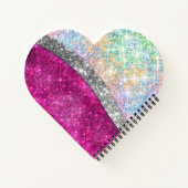 かわいい虹色のピンクシルバー偽のグリッターのモノグラム ノートブック (裏面)