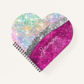 かわいい虹色のピンクシルバー偽のグリッターのモノグラム ノートブック (正面)