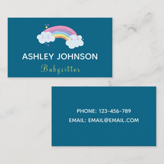 かわいい虹色のベビーシッター ナニー エレガント 面白い 名刺 (正面/裏面)