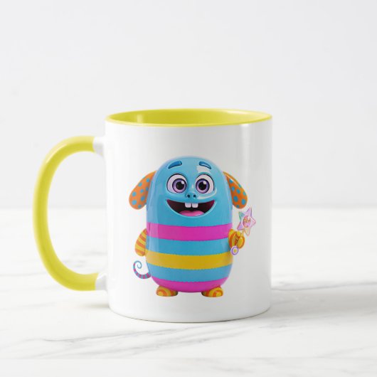かわいい虹色のモンスター幸せなキャラクター マグカップ (左)