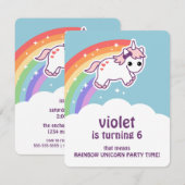 かわいい虹色のユニコーンの誕生日パーティー招待状 招待状 (正面/裏面)