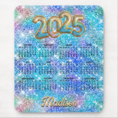 かわいい虹色のユニコーン青い輝き2025カレンダー マウスパッド (正面)