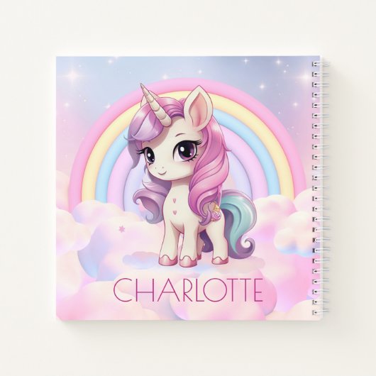 かわいい虹色のユニコーン オーダーメイドの学校生活が始まる ノートブック (裏面)