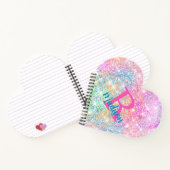 かわいい虹色のユニコーン ピンクの偽のグリッター モノグラム ノートブック (内部)