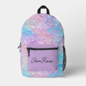 かわいい虹色の人魚の鱗パーソナライズされた プリントバックパック (正面)