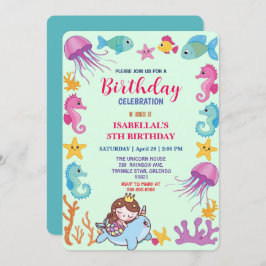 かわいい虹色の人魚 ナルワール 魚 ユニコーンの誕生日 セーブザデート