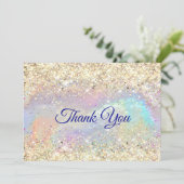 かわいい虹色の偽の金の輝きのクリスマス サンキューカード (スタンド正面)